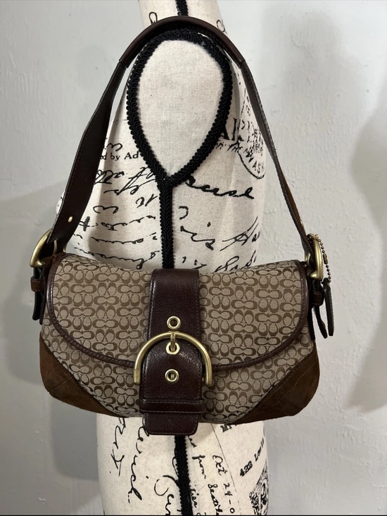 Handbags - Rare Vintage Coach Soho Y2K Signature Shoulder Bag Brown Canvas & Suede 6818